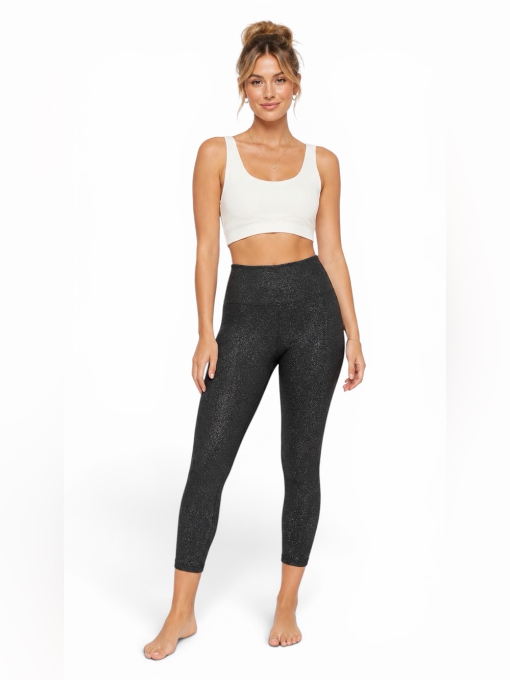 NWT LOFT – Gold Dust Crop Leggings – Black Metallic Shimmer – Sz. Large